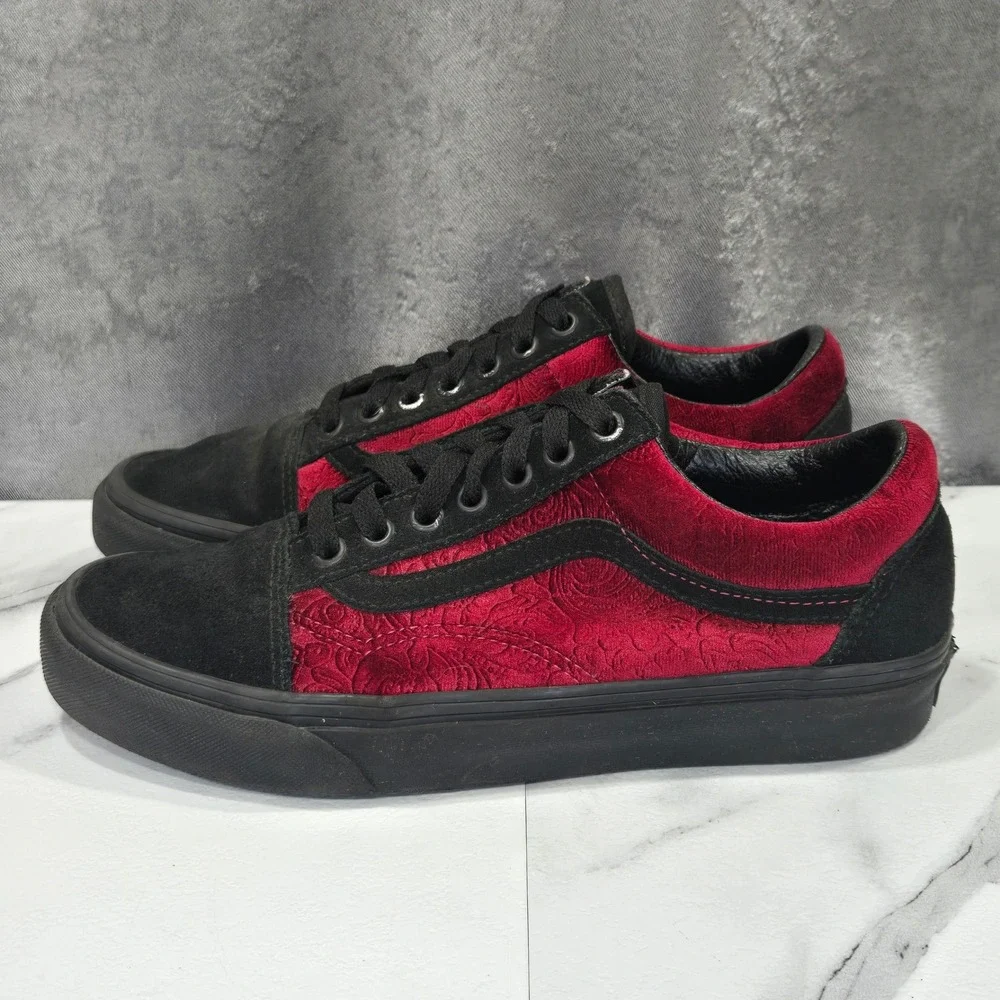 Vans Old Skool Sneakers Mens 6.5 Womens 8 Paisley Velvet Black Red Skate